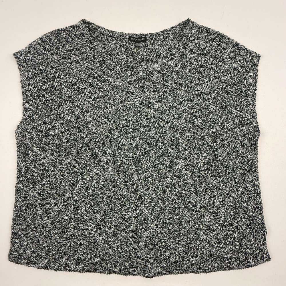 Eileen Fisher Womens XS Black White‎ Marled Knit Sleeveless Crew Neck Top
